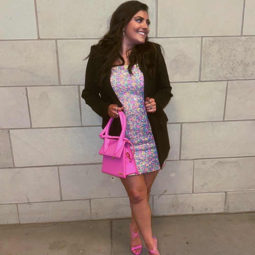 Vici Strapless Sequin Mini Dress in Pastel Pink Multicolor
